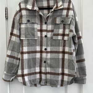 Amazon Essentials Women's Plaid Jacket - Brown and Gray